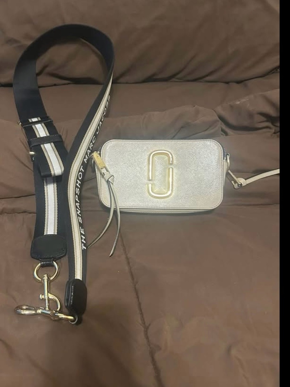 Marc Jacobs Metallic Silver Snapshot Crossbody with Contrast Strap